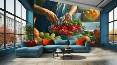 Colorful ingredient of ripe fruits give sour and sweet taste in salad dish with vitamin. Organic flavorful meal appetizer convey sense natural tasty of nature. Food for healthy health concept. AIG61. Wall mural