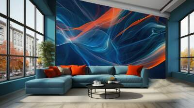 Diagonal streaks of orange and blue light on a dark background. Abstract dynamic design of gradient orange and blue color with glowing white color. Color abstract 3D rendering of vibrant light. AiG51. Wall mural