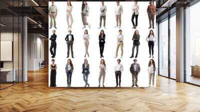 Many business people set isolated background, casual formal attire wear, full body length, networking mixed different diversed businesspeople, happy male female, successful career, crisp edges style Wall mural