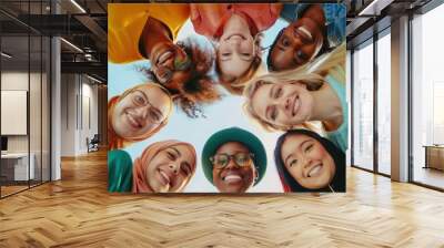 Multicultural people with casual cloth looking at camera while standing surrounded with diverse crowd with casual cloth. Group of people with mixed raced staring at camera. Unity, teamwork. AIG53. Wall mural