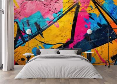 Picture abstract of painting rustic color on wall or paper canvas in modern lines style. Contemporary vibrant rough graffiti with vividness of splash in seamless pattern express creativity idea.AIG61. Wall mural