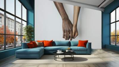 Romance picture of person hold lovely couple hand. Romantic people romantically show love hold hands together symbolized sharing happiness and sadness as married husband and wife become family. AIG53. Wall mural