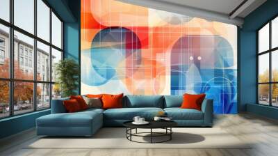 The abstract picture of blue and orange shape repetitive pattern polygon geometry background, geometry is mathematics that study shape, sizes, properties, and dimensions of objects and spaces. AIG51. Wall mural