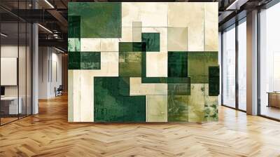 The abstract picture of the green square repetitive pattern polygon geometry in the background, geometry is mathematics that study shape, size, properties, and dimensions of objects and spaces. AIG51. Wall mural