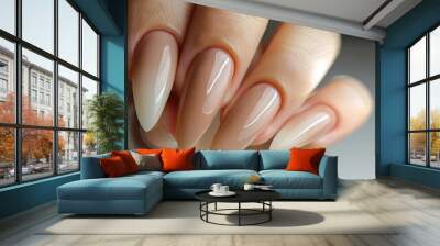 The close up picture of the finger nail of the caucasian female is polished and colour with beauty treatment, the nail technician is professional who provides nail care services and nail art. AIG51. Wall mural