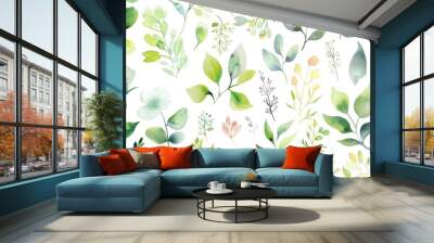 Watercolor botany picture of natural leaf and flora arranged as set. Group of vividness flower and herbal or tree leaves express beautiful element of nature perfect for study biology knowledge. AIG53. Wall mural