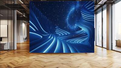 Wonderful picture of micro light sparkling particles scattered across blue flowing wave, create abstract bokeh effect perfect for background design that evoke a sense of energetic and fantasy. AIG53. Wall mural