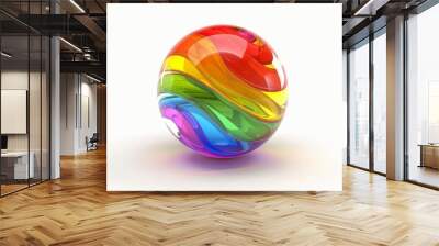 3D render in pop art style of an LGBTthemed clear ball with rainbow swirls inside, isolated on a white background Wall mural