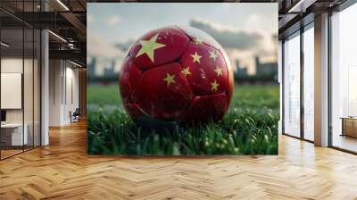 A football with the China national flag, designed to reflect the unstoppable energy and victory of World Cup competition Wall mural