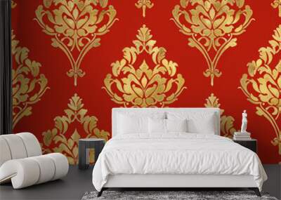 Brocade style colorful fabric pattern close image. Wall mural