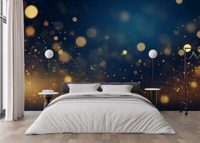 abstract background with Dark blue and gold particle. Christmas Golden light shine particles bokeh on navy blue background. Gold foil texture. Holiday concept. Wall mural