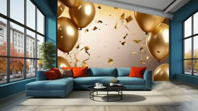 Celebration background with confetti and gold balloons Wall mural