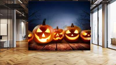 Halloween party background with jack o lantern pumpkins Wall mural