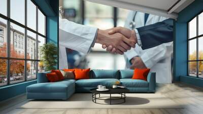 The businessman shaking hands with the doctor in a hospital Wall mural