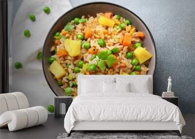 Vegan fried rice with pineapple, carrots and peas, balanced vegan meal Wall mural