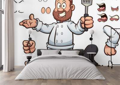 Cartoon chef with different poses and expressions. Vector clip art illustration with simple gradients. Some elements on separate layers. Wall mural