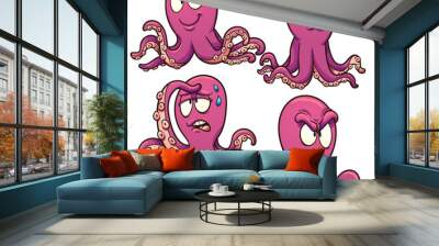 Cartoon octopus with different expressions. Vector clip art illustration with simple gradients. Each on a separate layer.  Wall mural