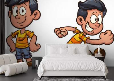 Cute cartoon boy standing and running. Vector clip art illustration with simple gradients. Each on a separate layer.  Wall mural