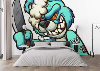 scary evil teddy bear holding a big knife clip art. vector illustration with simple gradients. all i Wall mural