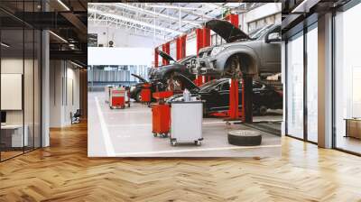 car repair station with soft-focus and over light in the background Wall mural