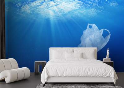 environmental protection concept. plastic bag pollution in ocean Wall mural