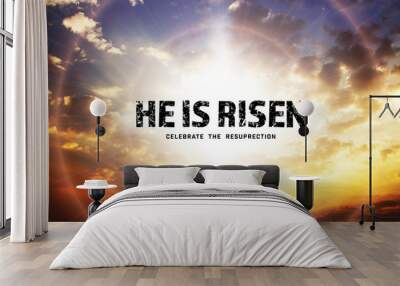 he is risen. silhouette cross on beautiful sky sunset, over bright Wall mural