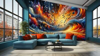 Visualize an abstract musical composition as a painting, where notes and melodies take physical shapes Wall mural