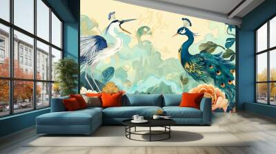 bird an floral beauty of nature jungle orieantal concept banner background Wall mural