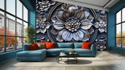 black metal with flower floral pattern concept background Wall mural