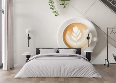 coffee latte with laptop in the table concept background Wall mural