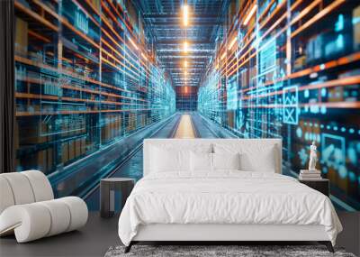 futuristic technology modern retail warehouse products delivery information logistics and distribution centers Wall mural