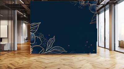 golden peony flowers in navy blue luxury texture background Wall mural