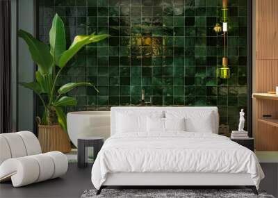 modern bathroom design with vintage green tile Wall mural