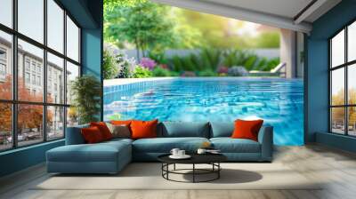 modern Home swimming pool on terrace and in vibrant garden banner concept background Wall mural