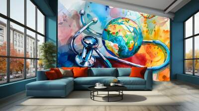 world health day concept background of Abstract watercolor painting Wall mural