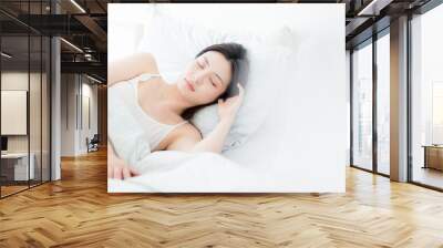 Asian women sleeping in bed Wall mural