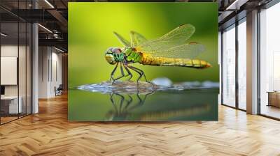 A dragonfly emerging from the water. Photography Stock Wall mural