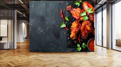 A nashville hot chicken close up, food design, dynamic, dramatic compositions, with copy space  Wall mural