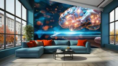 AI, data science, digital technology concept. Computer programmer using digital tablet with AI machine learning, data management system, cloud computing technology, software development Wall mural