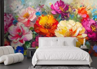 Beautiful floral background. Colorful flowers. Oil painting. Abstract art background. Beautiful background Wall mural