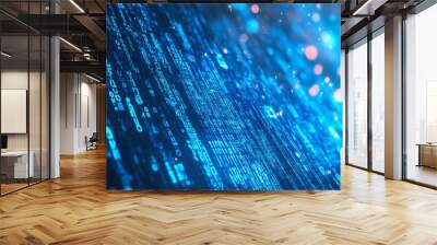 Blue digital binary data on computer screen background Wall mural