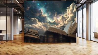 Books imagination, 3d illustration.the concept of international literacy day, copy space. World book day. Wall mural