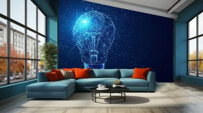 Broken Light Bulb. Blackout or burnout concept. Abstract digital technology illustration. Vector image in polygons, lines and shapes. Low Poly Wireframe 3D Vector illustration in blue  Wall mural