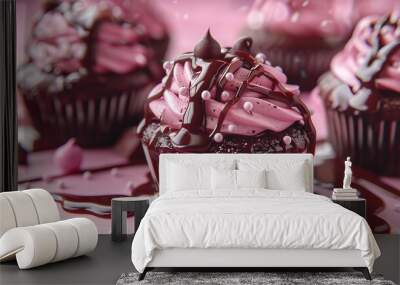 Chocolate Cupcake Day concept with copy space area for text Wall mural