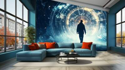 Close up of photo image of time traveler person in astral world with full numbers numerology concept  Wall mural