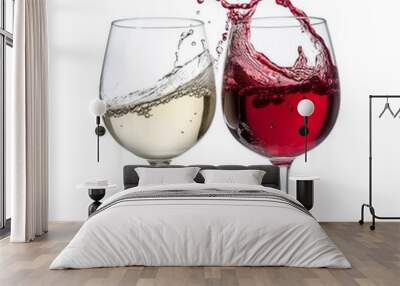 close up of red and white Wine splash in glass isolated on white background Wall mural