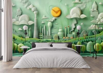 industrial landscape with factory and green trees. world environment day  Wall mural