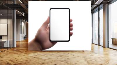 modern smartphone with white screen in left hand on transparent background, smartphone in hand, png mockup for any background and any image on the screen Wall mural