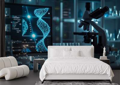 Research medical DNA lab science biotechnology scientist laboratory clinic medicine chemistry. Medical analysis DNA research equipment technology test microscope work health scientific computer gene Wall mural