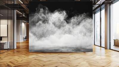 Smoke black ground fog cloud floor mist background steam dust dark white horror overlay. Ground smoke haze night black water atmosphere 3d magic spooky smog texture isolated transparent effect circle  Wall mural